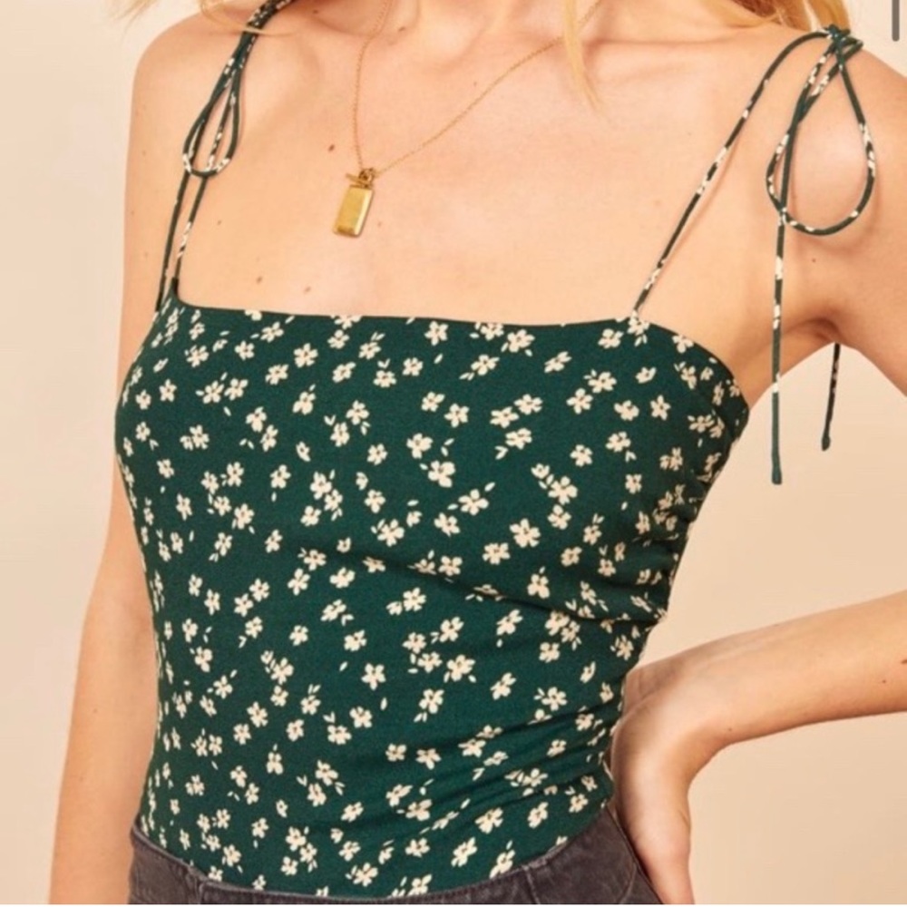 Reformation Lupe Floral Print Camisole - Annette - Green Size 0